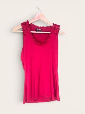 Pink Ruffle Neck Tank Top with Back Tie Accent